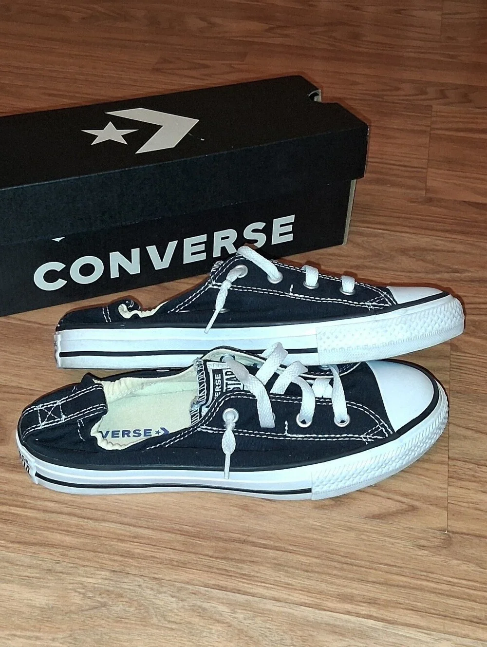 Converse Juniors Black and White Low-Top Canvas Sneakers